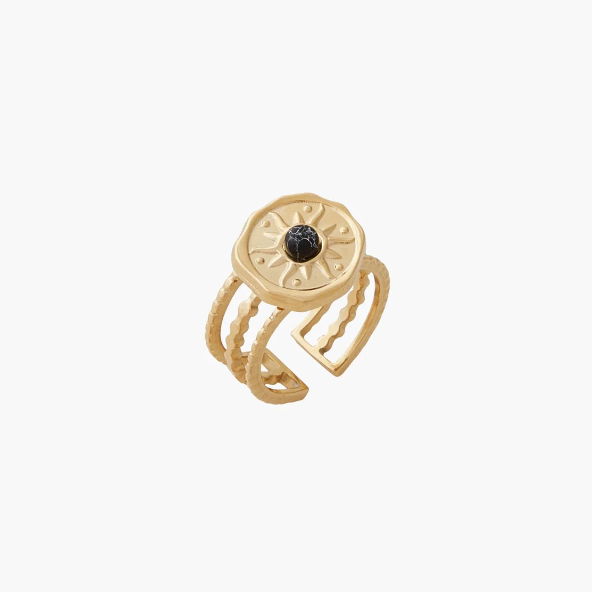 Bague médaillons pierre acier inoxydable doré - Image 2