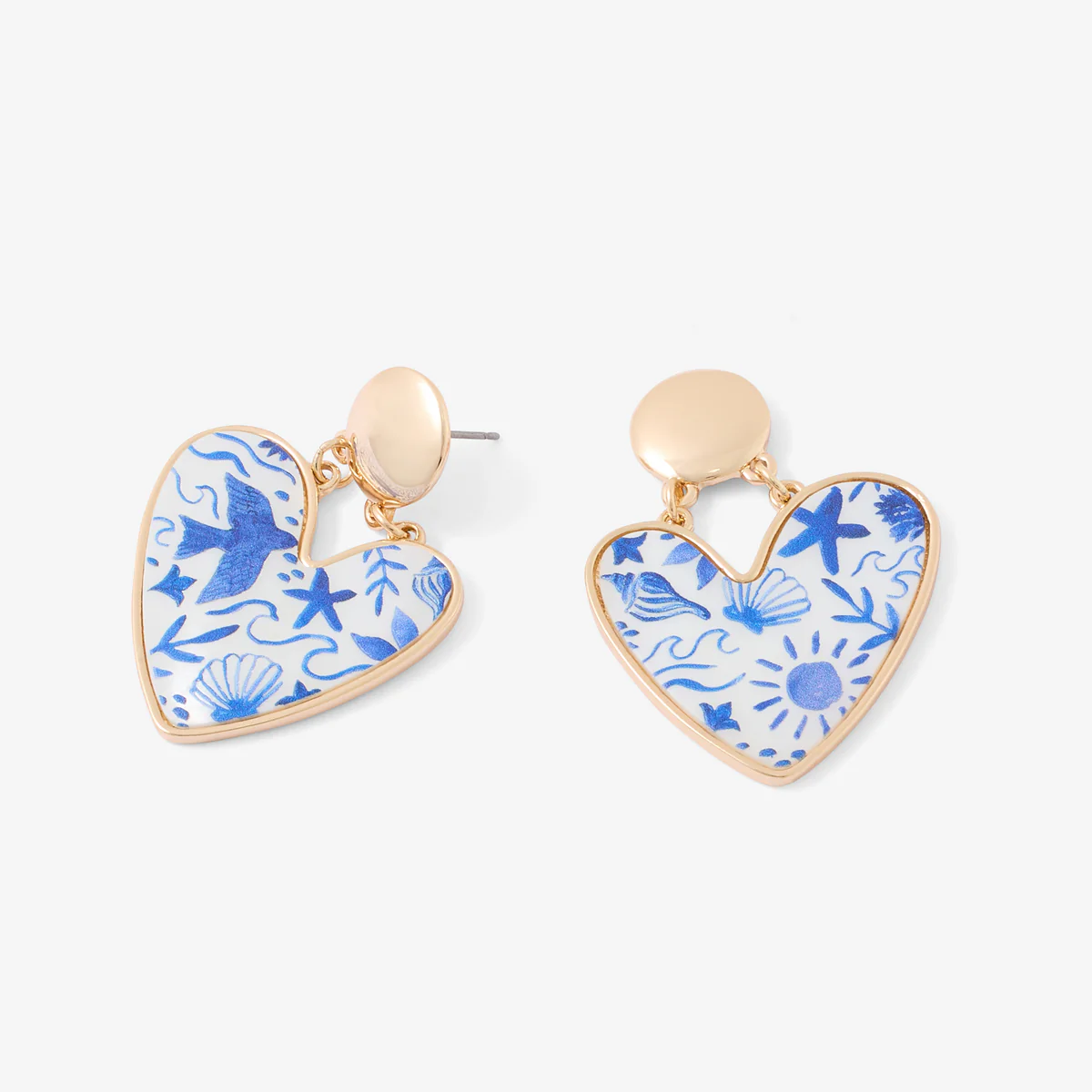 Boucles d’oreilles cœurs nacrés Balagane imprimé oiseaux - Image 3