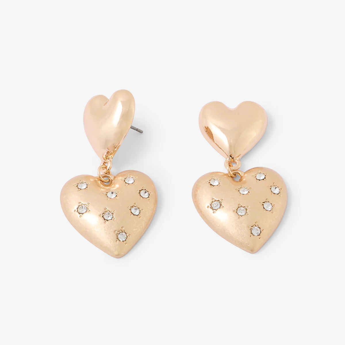 Boucles d’oreilles double cœurs dorés et strassés - Image 3