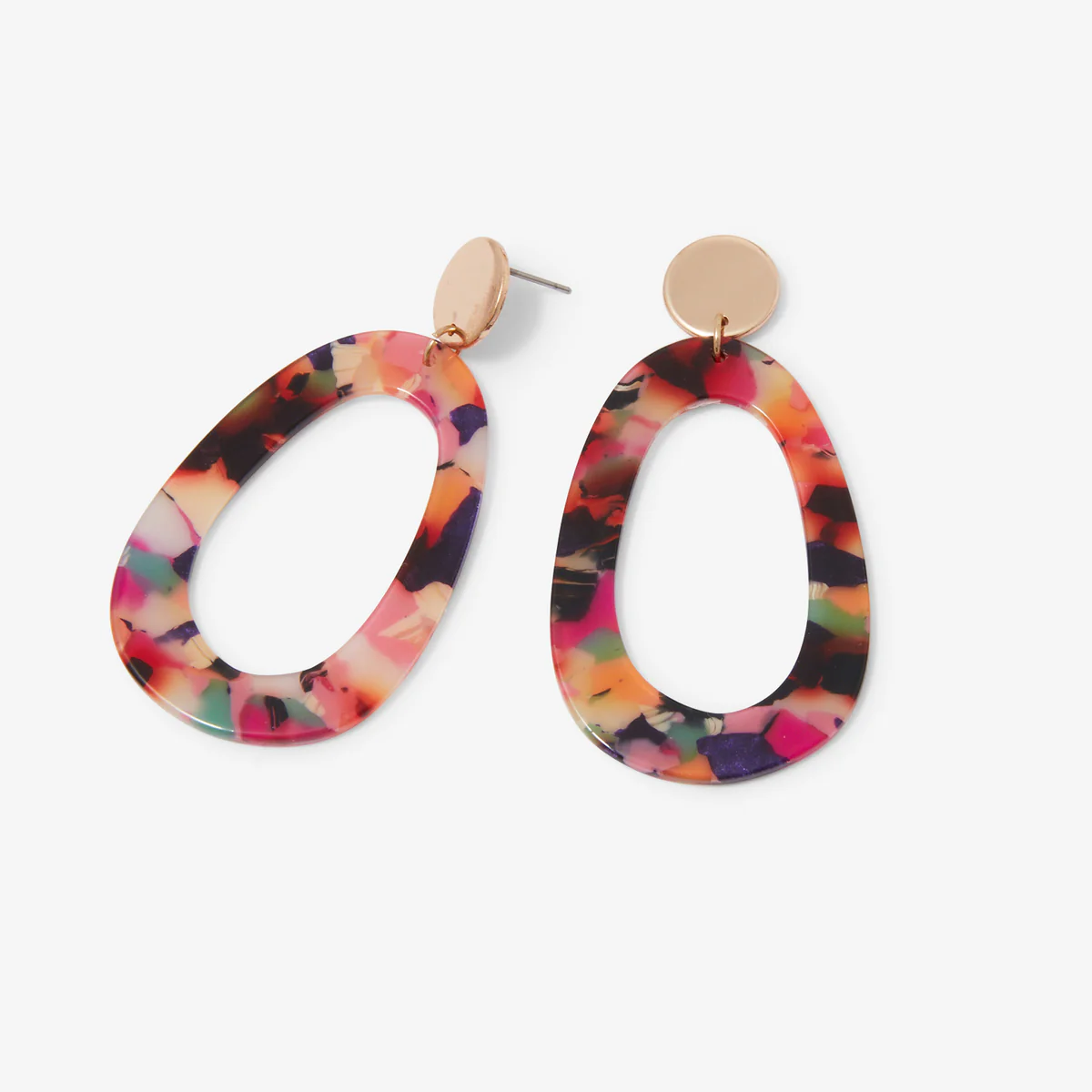 Boucles d'oreilles anneaux résine multicolore - Image 2