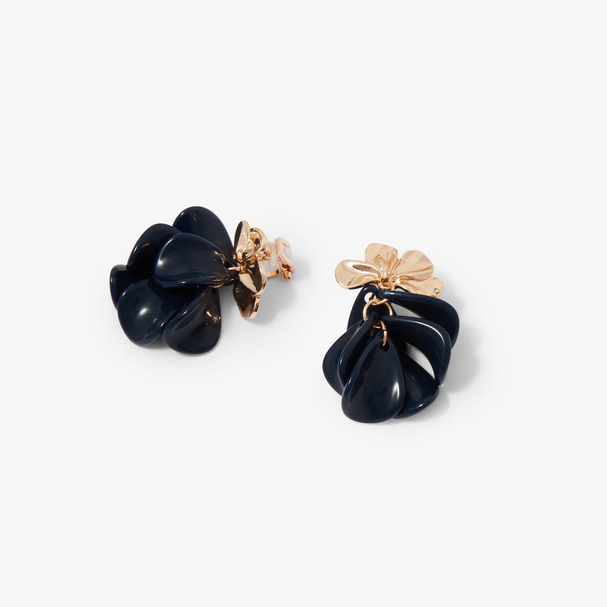 Boucles d'oreilles clips - fleurs et pétales bleu foncé - Image 3