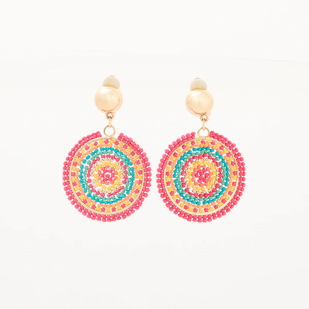 Boucles d'oreilles clips rondes perles de rocaille multicolore