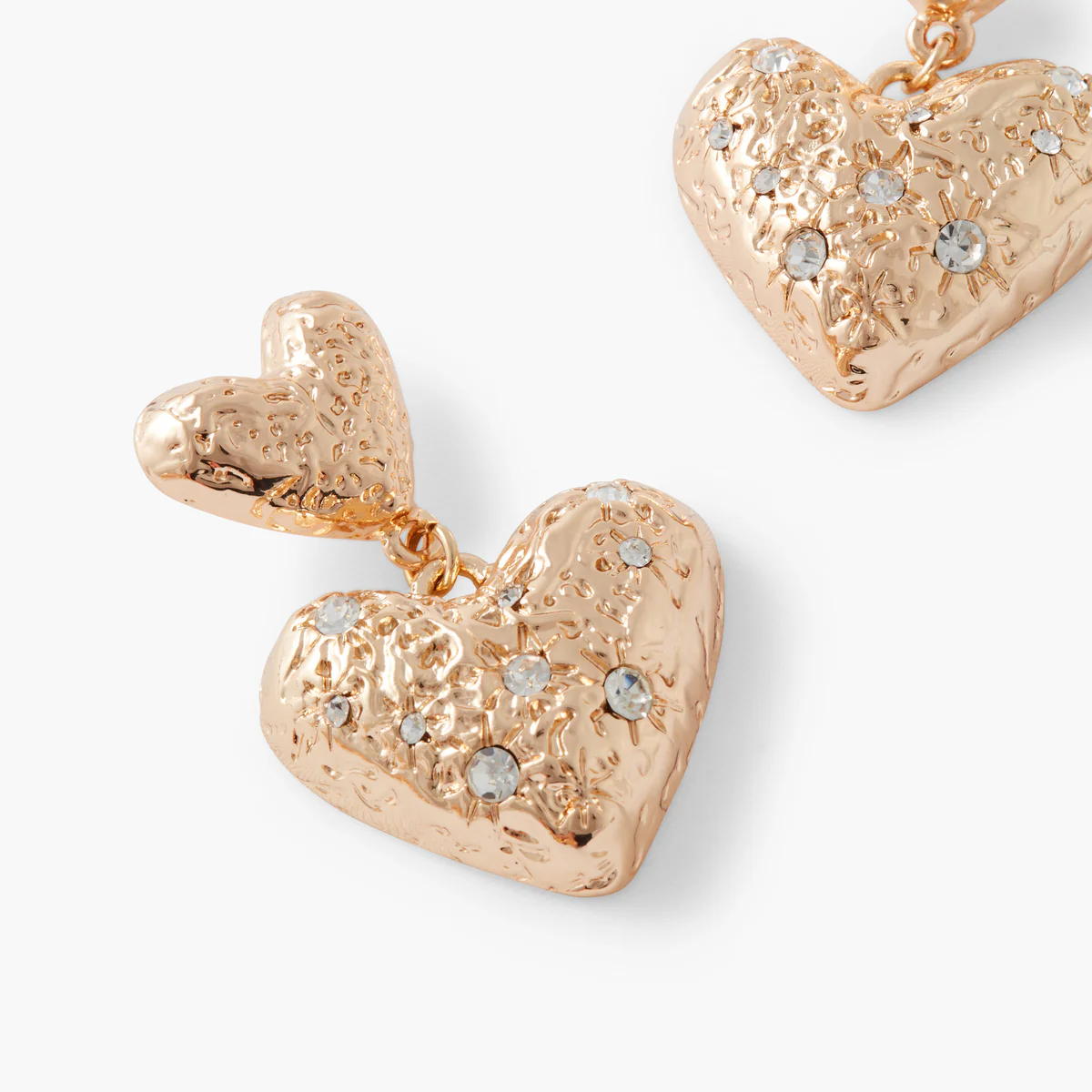 Boucles d'oreilles double cœurs martelés strassés - Image 2