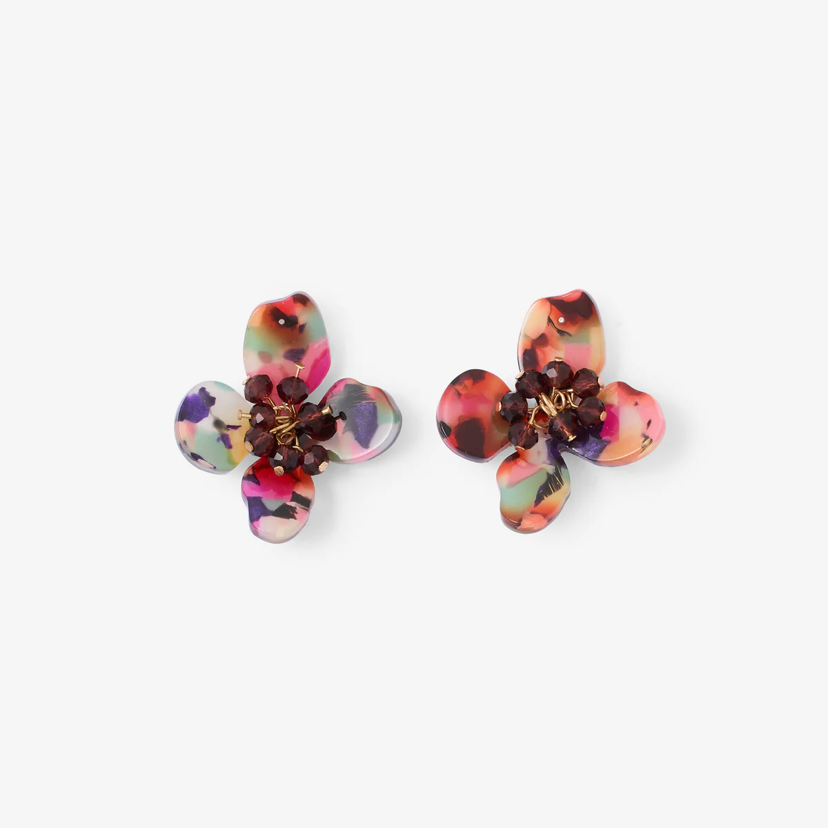 Boucles d'oreilles fleurs en résine multicolore