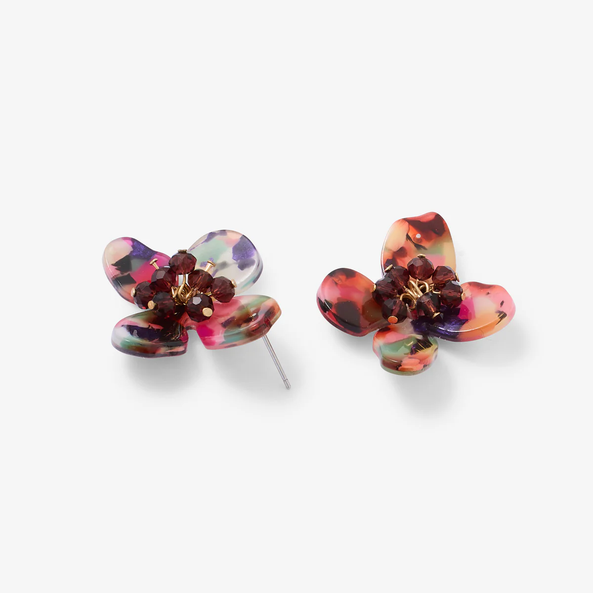 Boucles d'oreilles fleurs en résine multicolore - Image 2