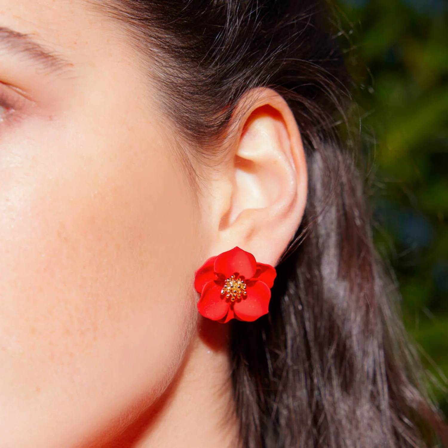 Boucles d'oreilles fleurs rouges - Image 2