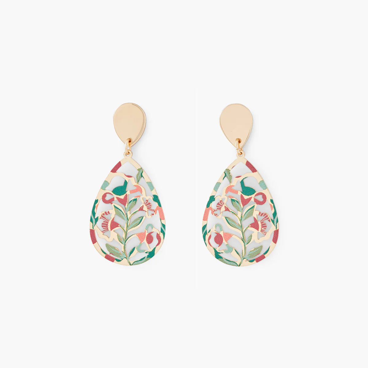 Boucles d'oreilles goutte ajourées Balagane vert et rose