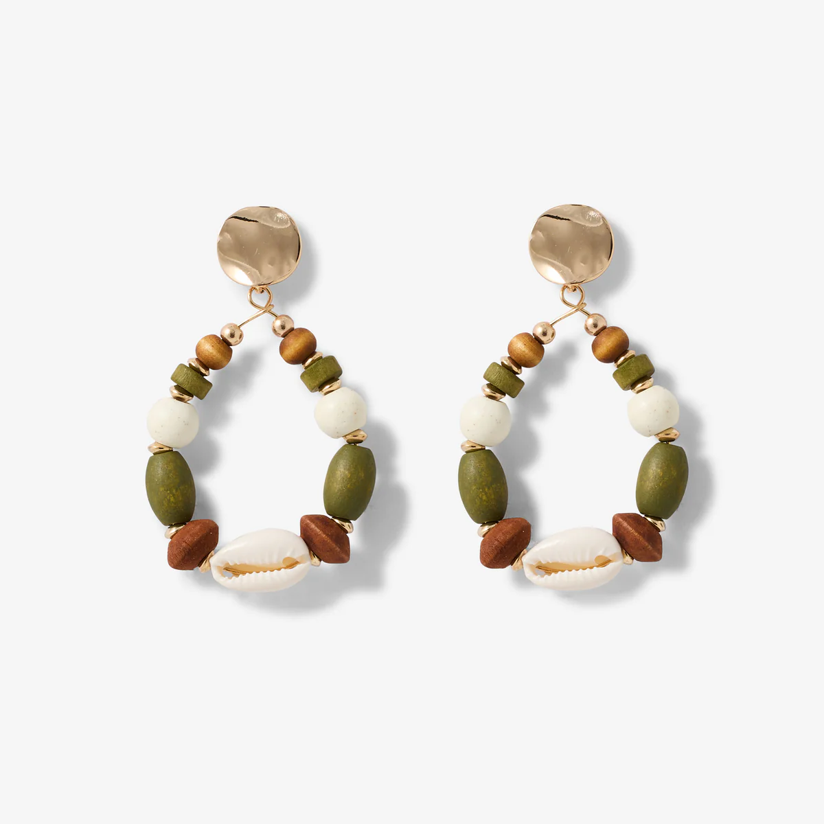 Boucles d'oreilles goutte perles fantaisie vert et marron