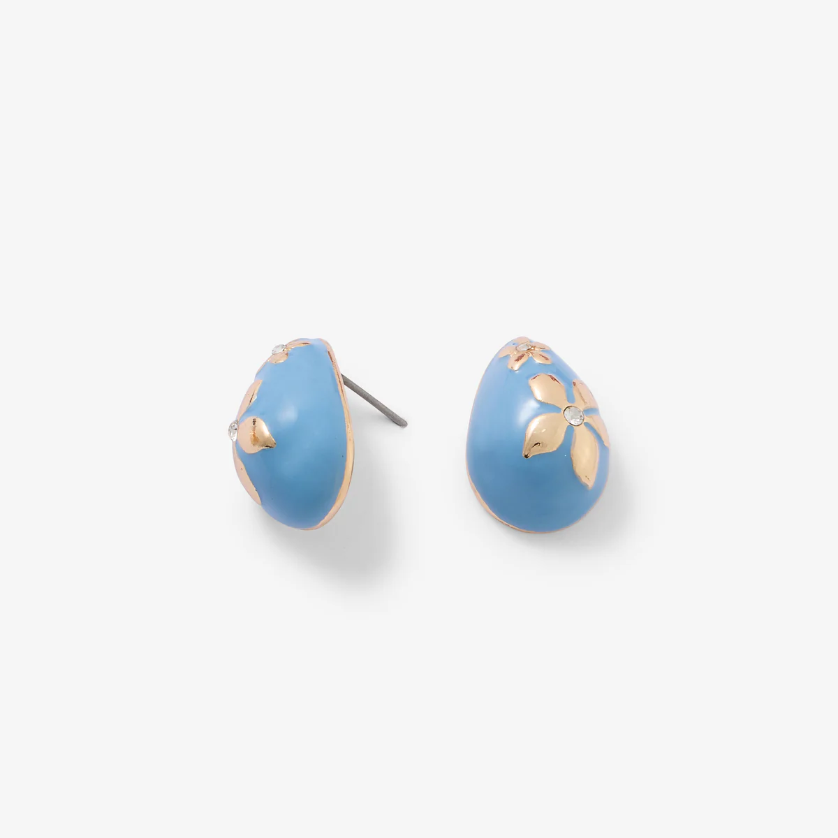 Boucles d'oreilles gouttes bleues à fleurs dorées - Image 2