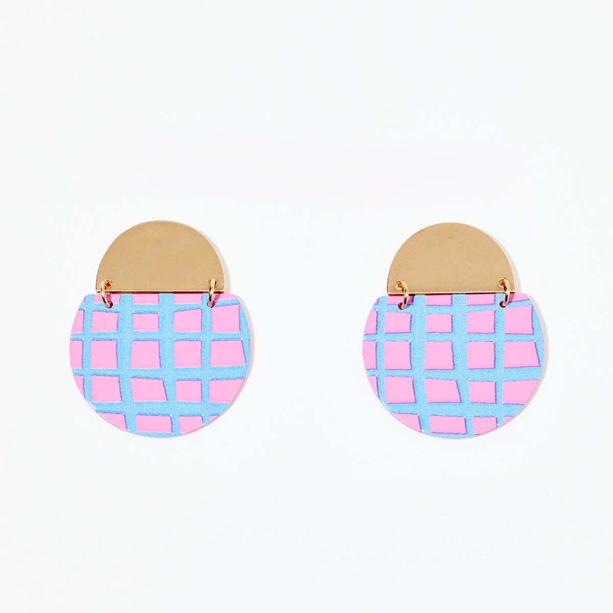 Boucles d'oreilles imprimé à carreaux - rose et bleu