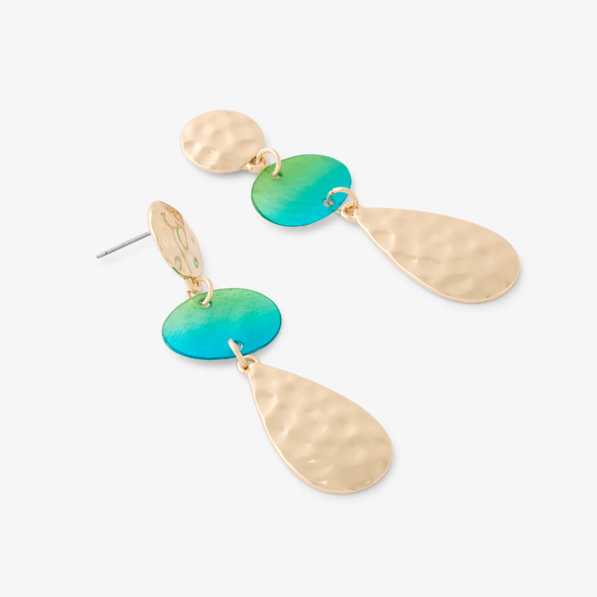 Boucles d'oreilles longues martelées bleu - Image 2