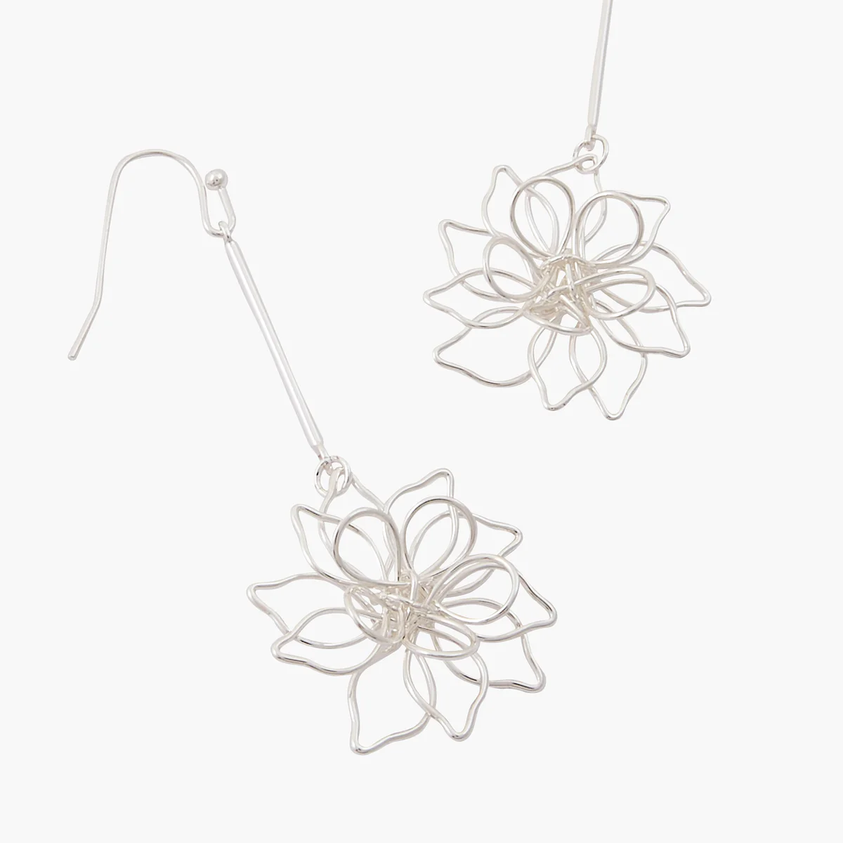 Boucles d'oreilles pendantes à fleurs - argenté - Image 2