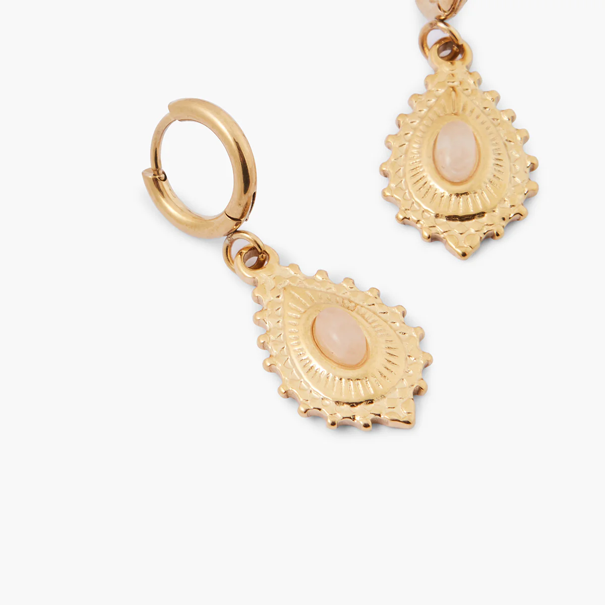 Boucles d'oreilles pendentif acier inoxydable doré et rose - Image 2