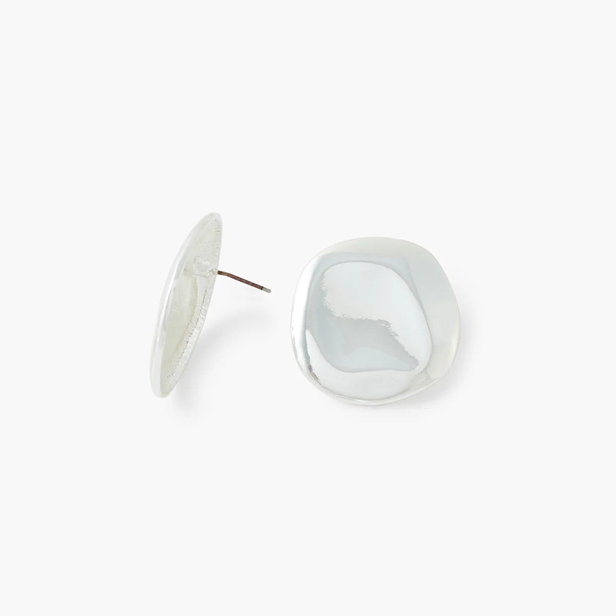 Boucles d'oreilles rond irrégulier argenté - Image 3