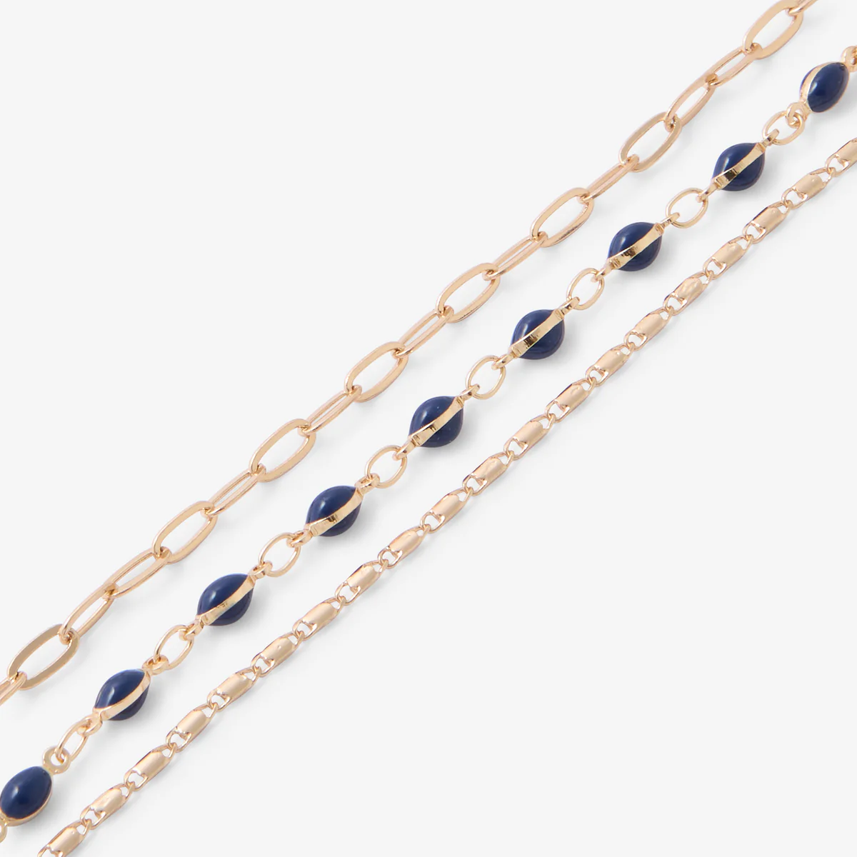 Bracelet 3 rangs à chaînes bleu et doré - Image 2