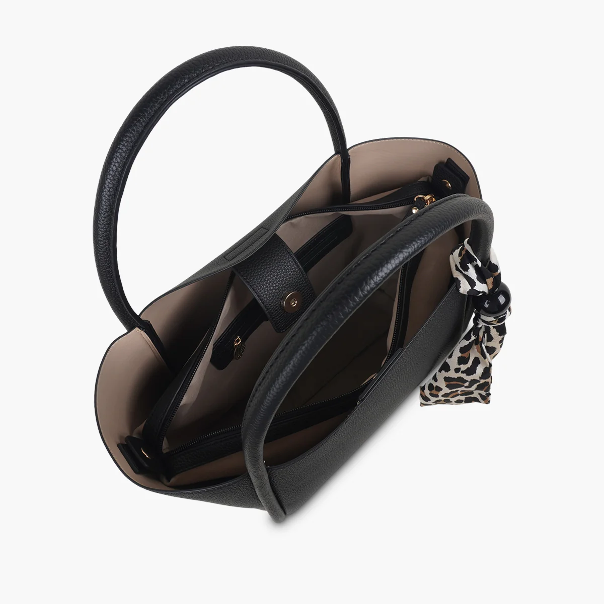 Cabas noir avec foulard léopard - Image 4