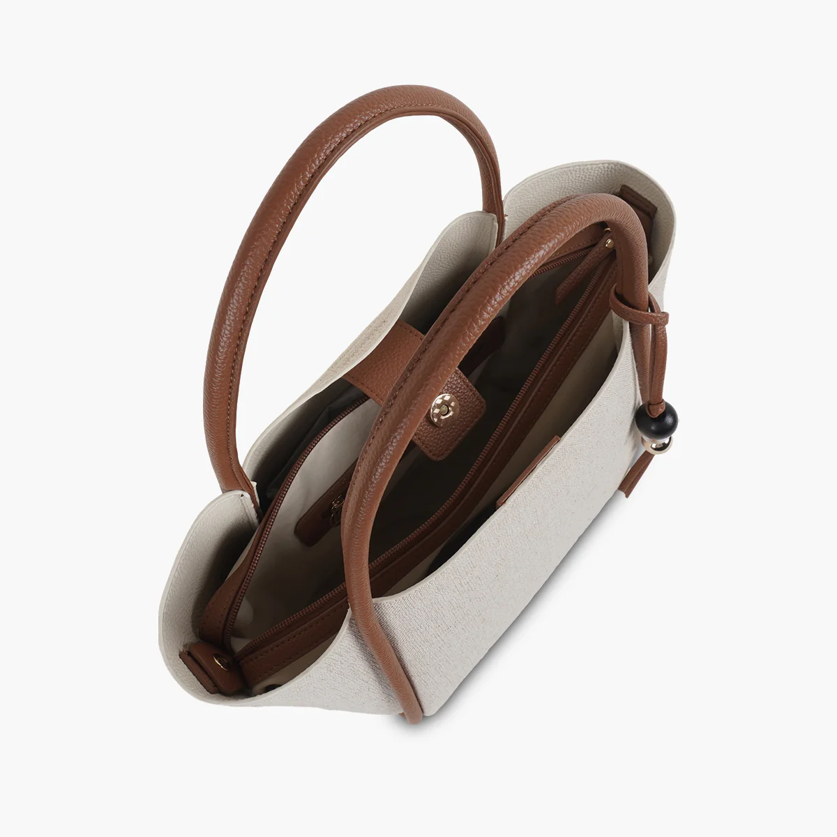 Cabas textile beige et camel - Image 4