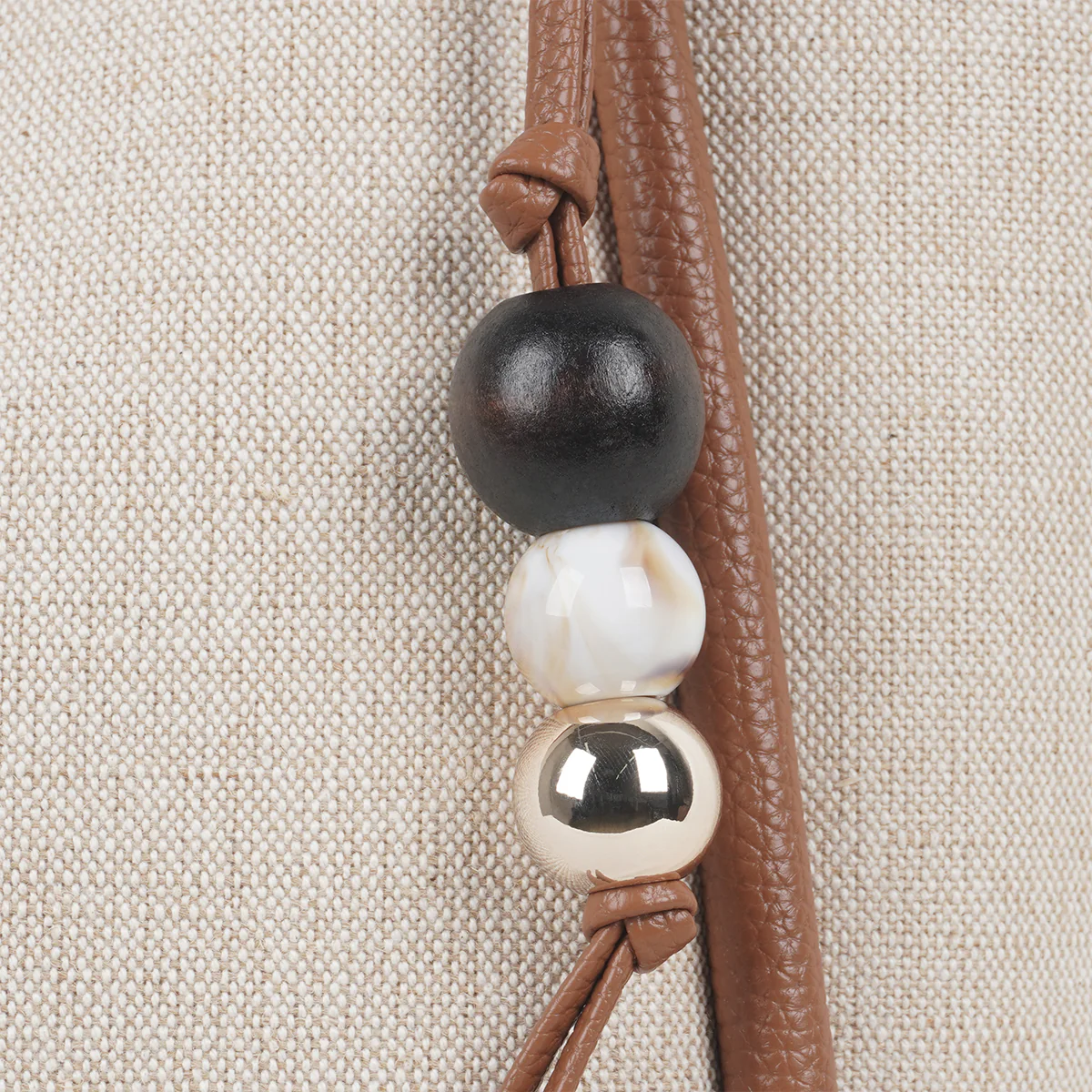 Cabas textile beige et camel - Image 5