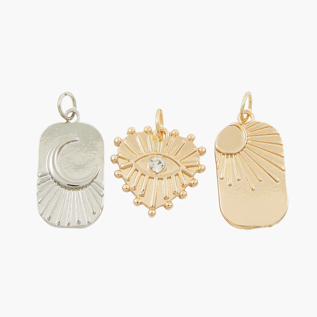 Charms x3 : médaillons lune, coeur et soleil