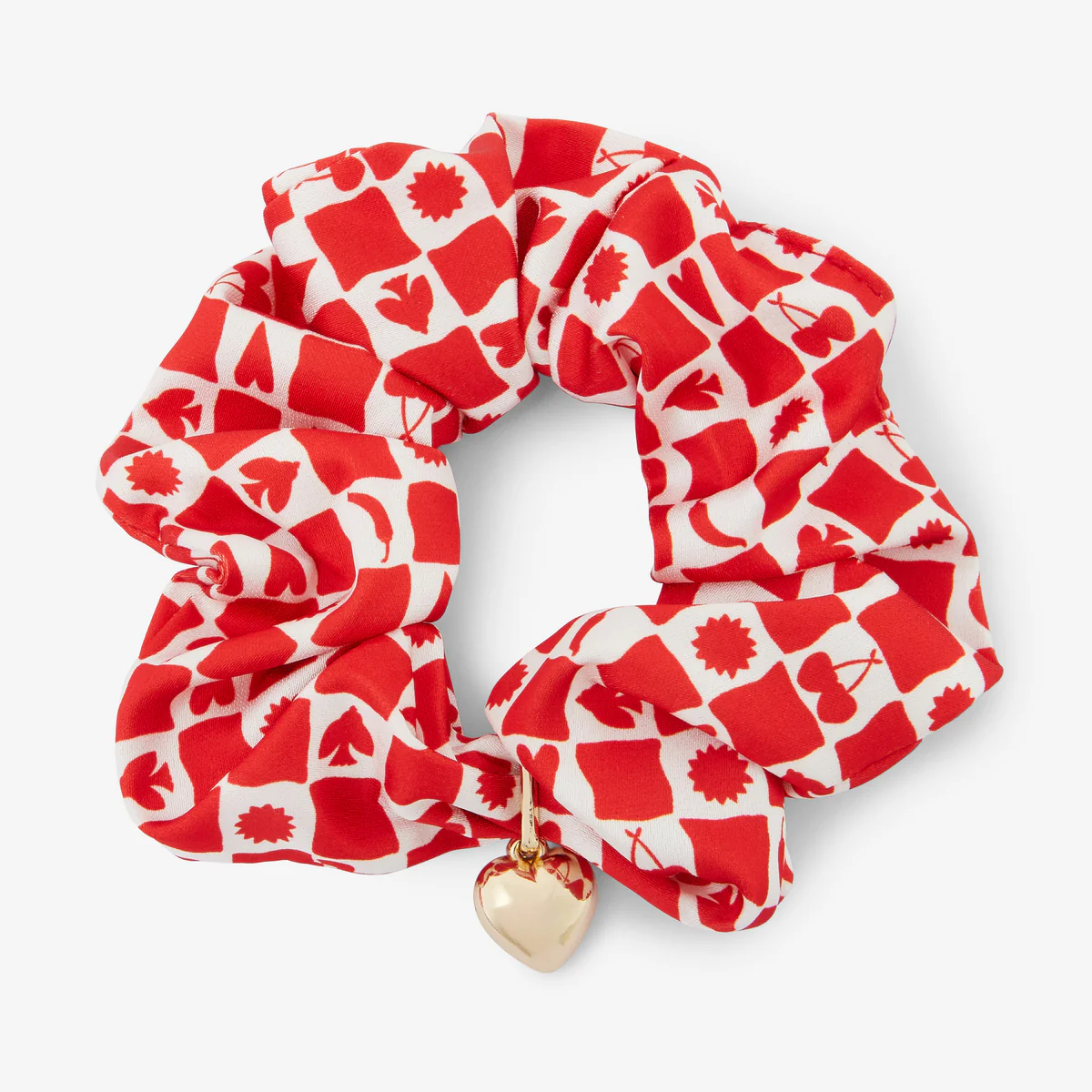 Chouchou à carreaux rouge et blanc pendentif cœur - Image 3