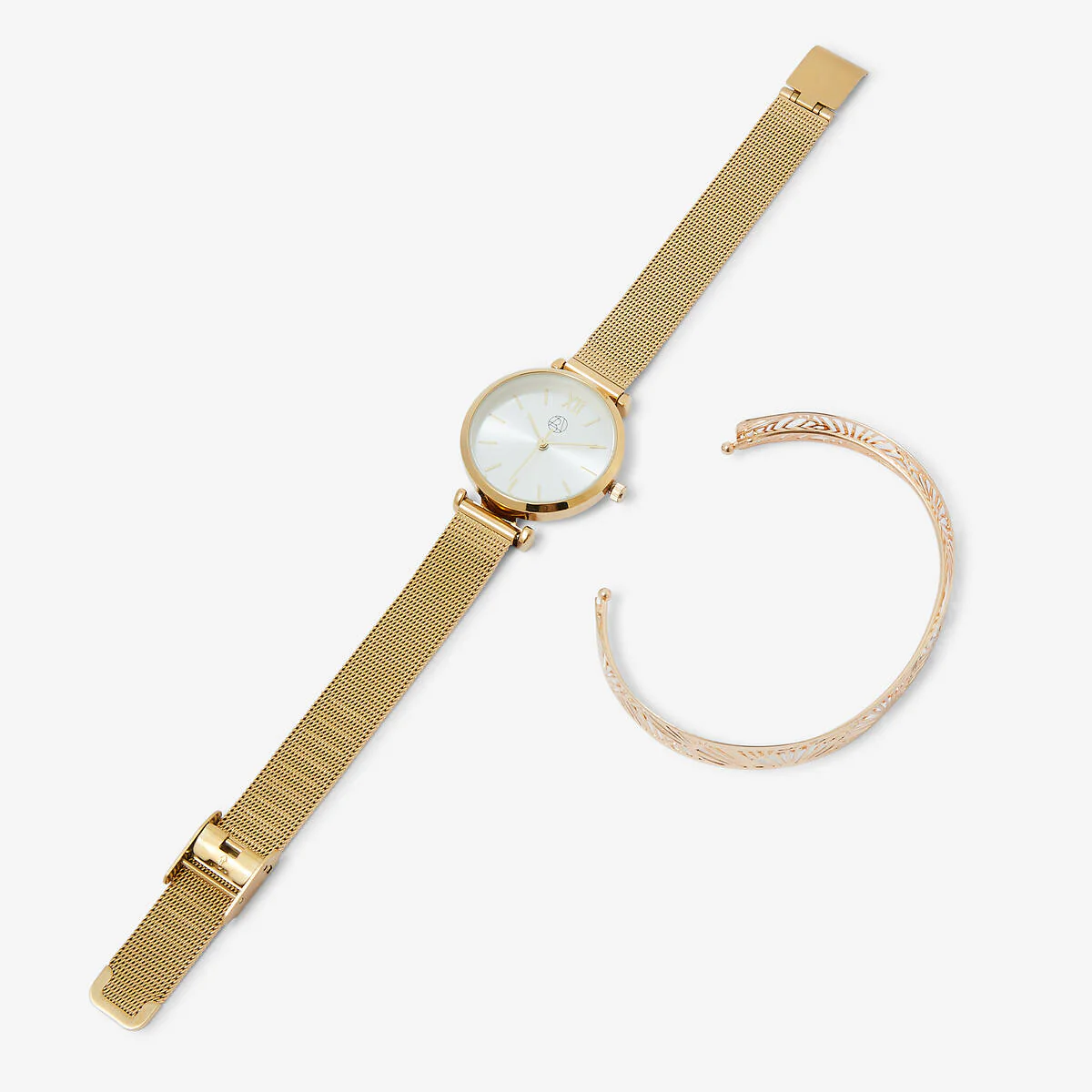 Coffret montre cadran rond bracelet maille et sa manchette - Image 2