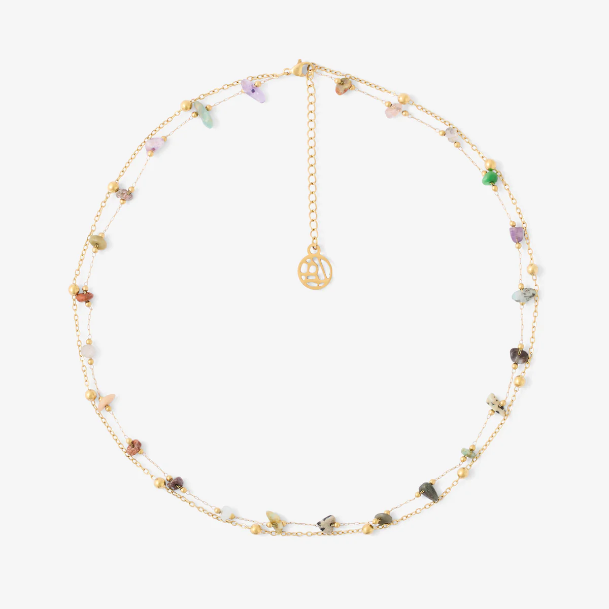 Collier 2 rangs acier inoxydable avec pierres à facettes