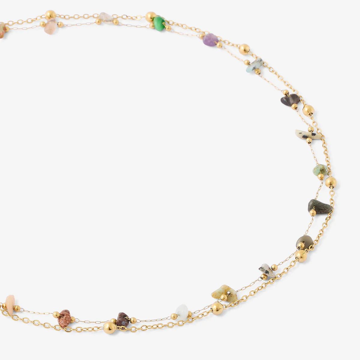 Collier 2 rangs acier inoxydable avec pierres à facettes - Image 2