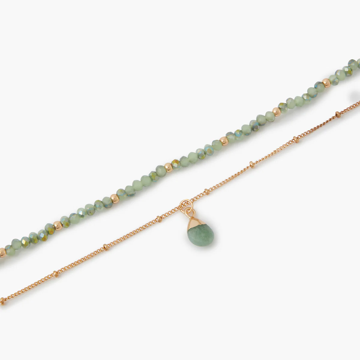 Collier 2 rangs chaîne et pierres avec pendentif - Image 2