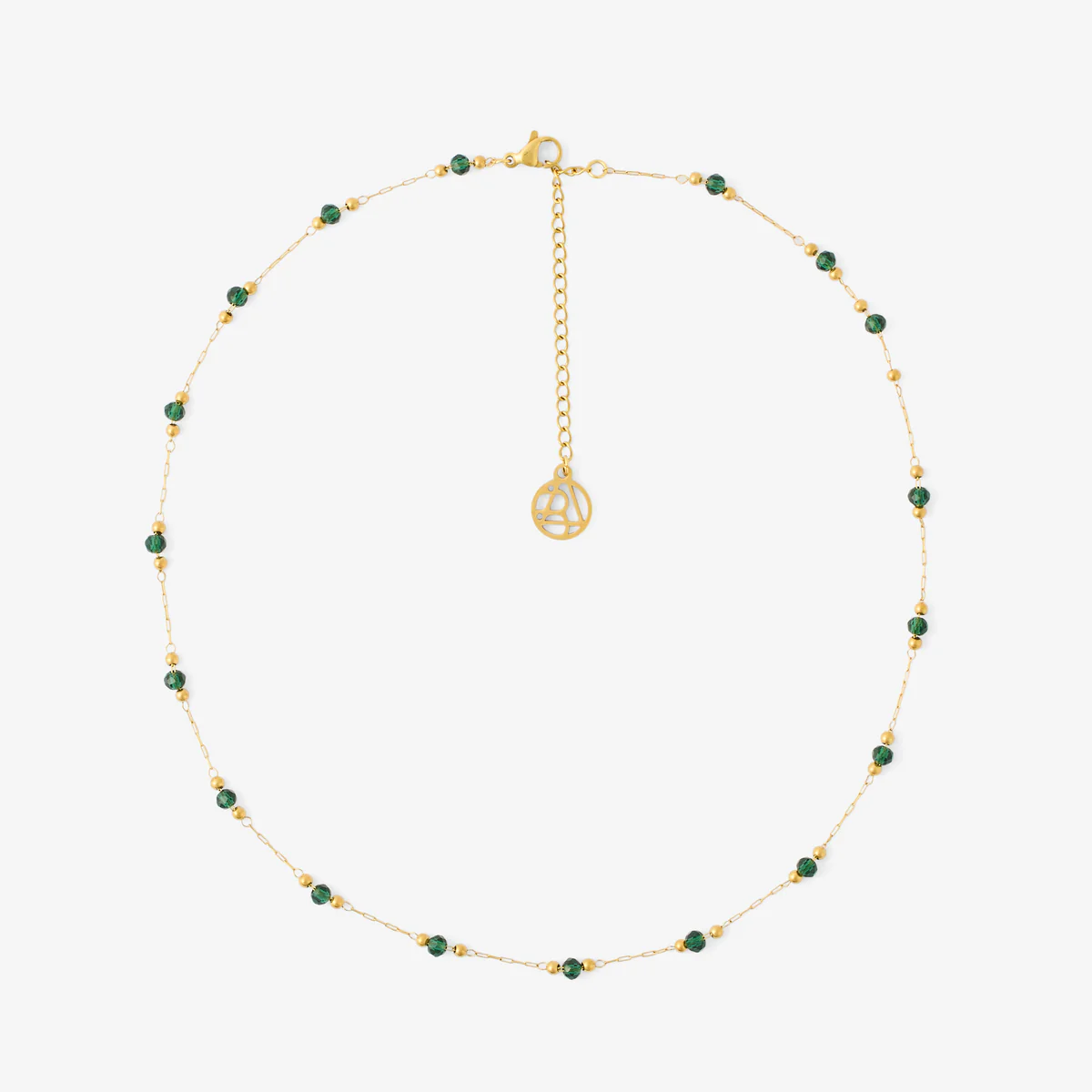 Collier acier inoxydable et perles vertes à facettes
