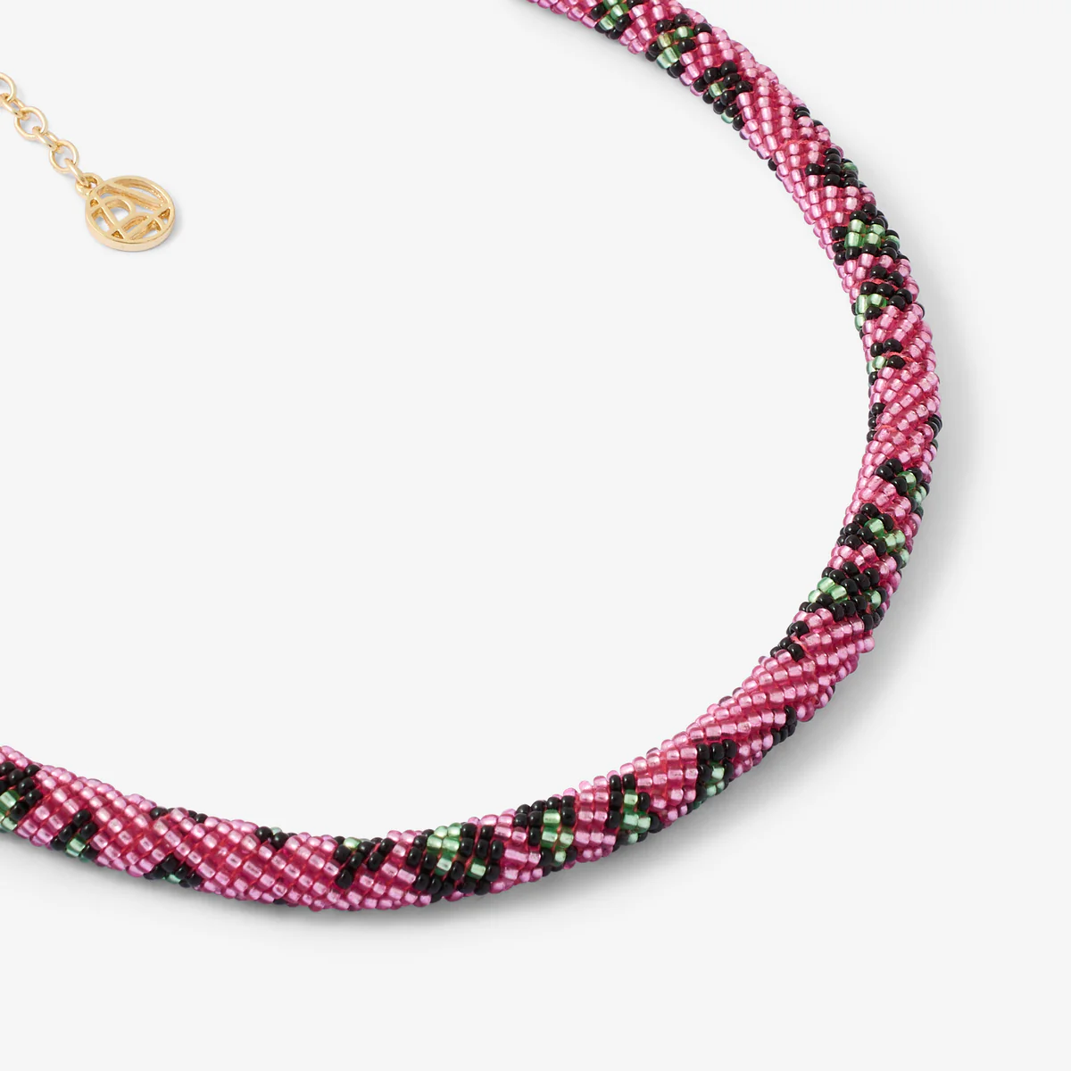 Collier effet serpent en perles de rocaille roses et vertes - Image 3