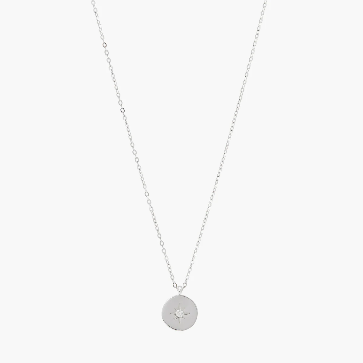 Collier fin argent 925 à médaillon serti d'un diamant 10 mm - Image 2