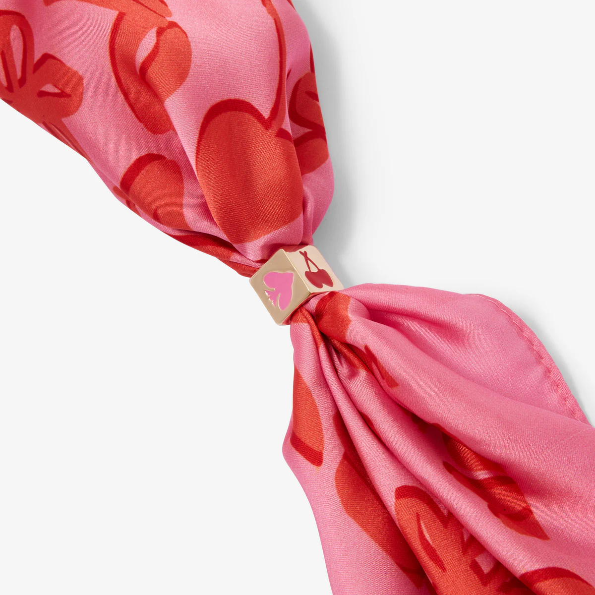 Collier foulard imprimé rose et rouge avec bague - Image 3