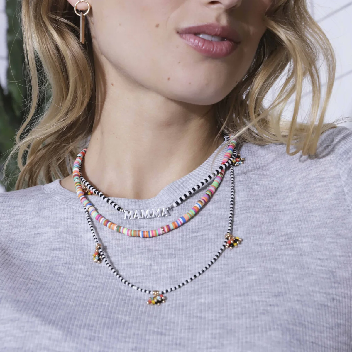Collier Mamma en acier inoxydable argenté et perles de rocaille - Image 2