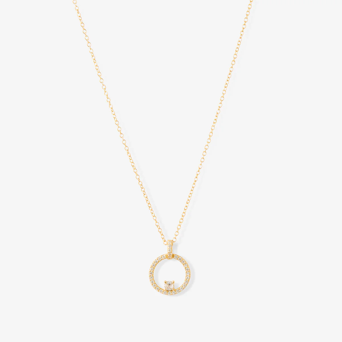 Collier pendentif cercle avec strass de zircon - argent garanti 925 doré à l'or fin