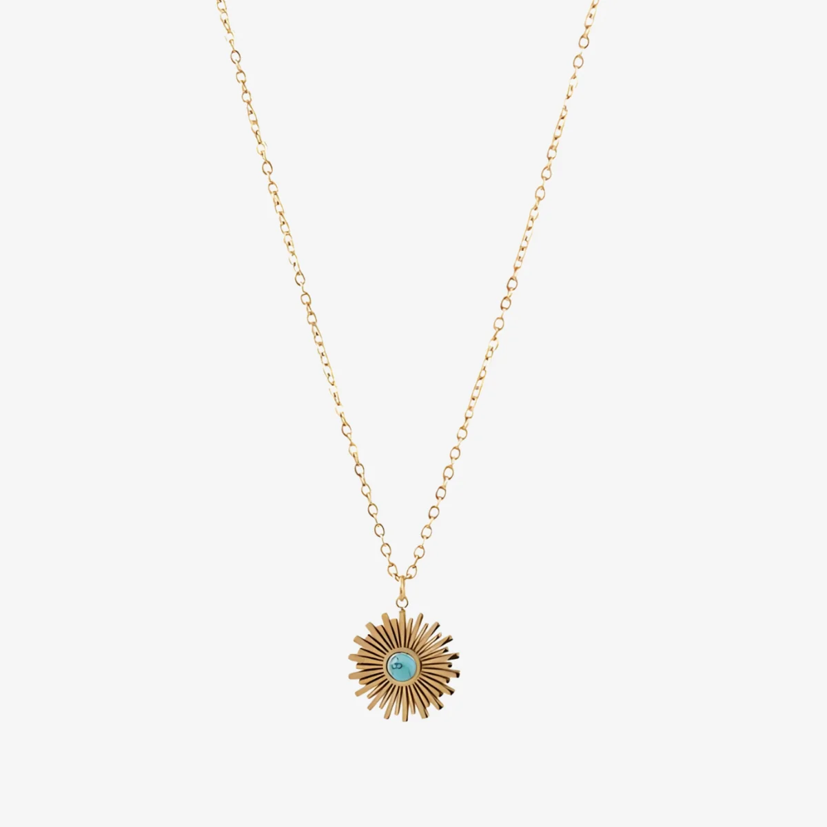 Collier pendentif soleil pierre de Tophus acier inoxydable