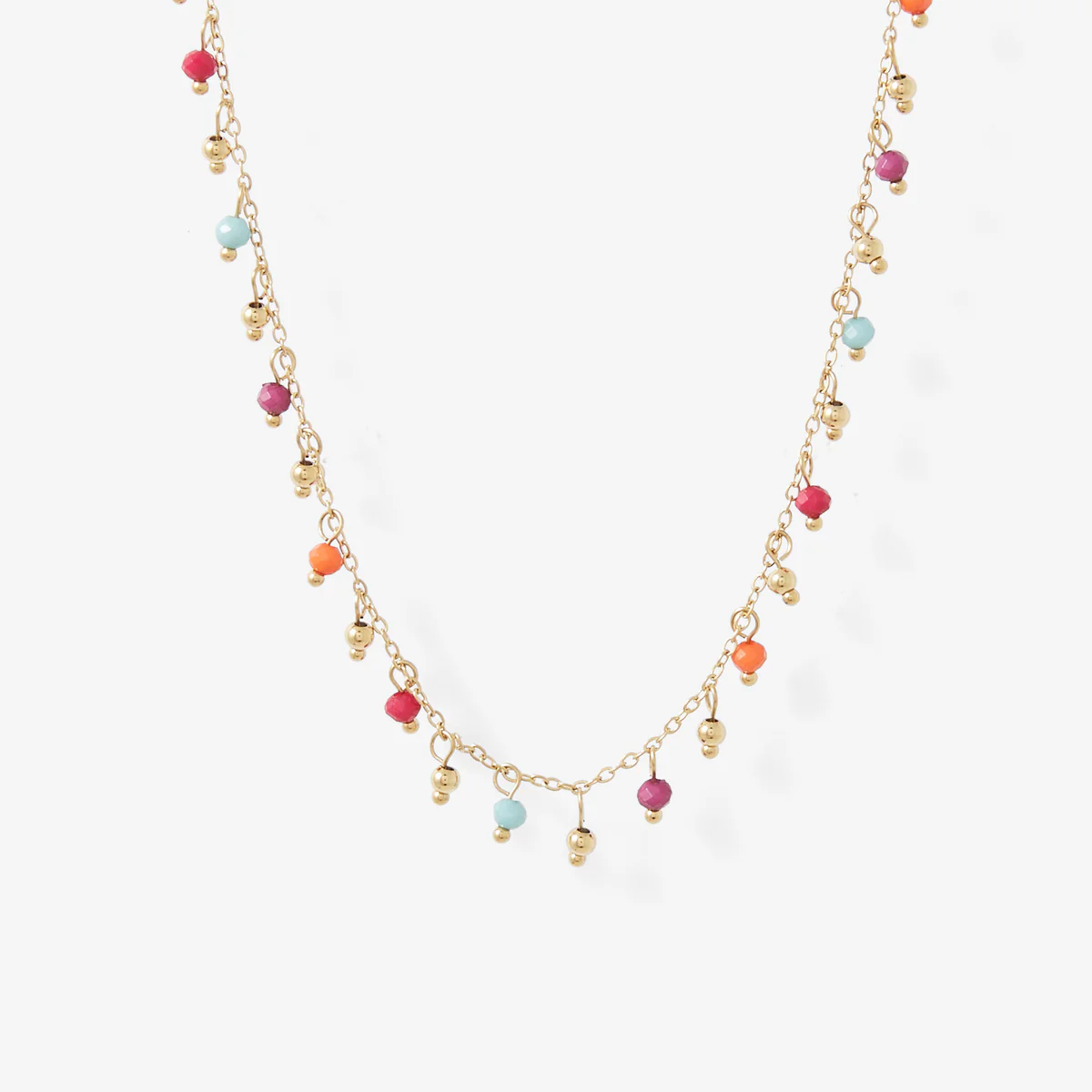 Collier perles à facettes multicolores en acier inoxydable