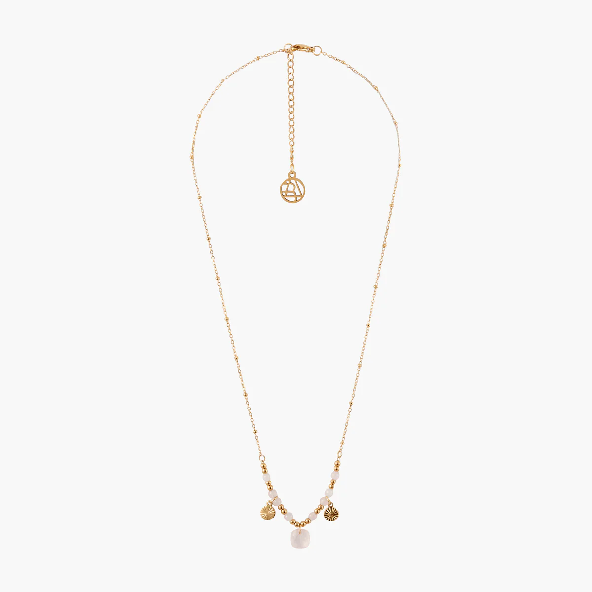 Collier pierres et pampilles acier inoxydable rose et doré - Image 2