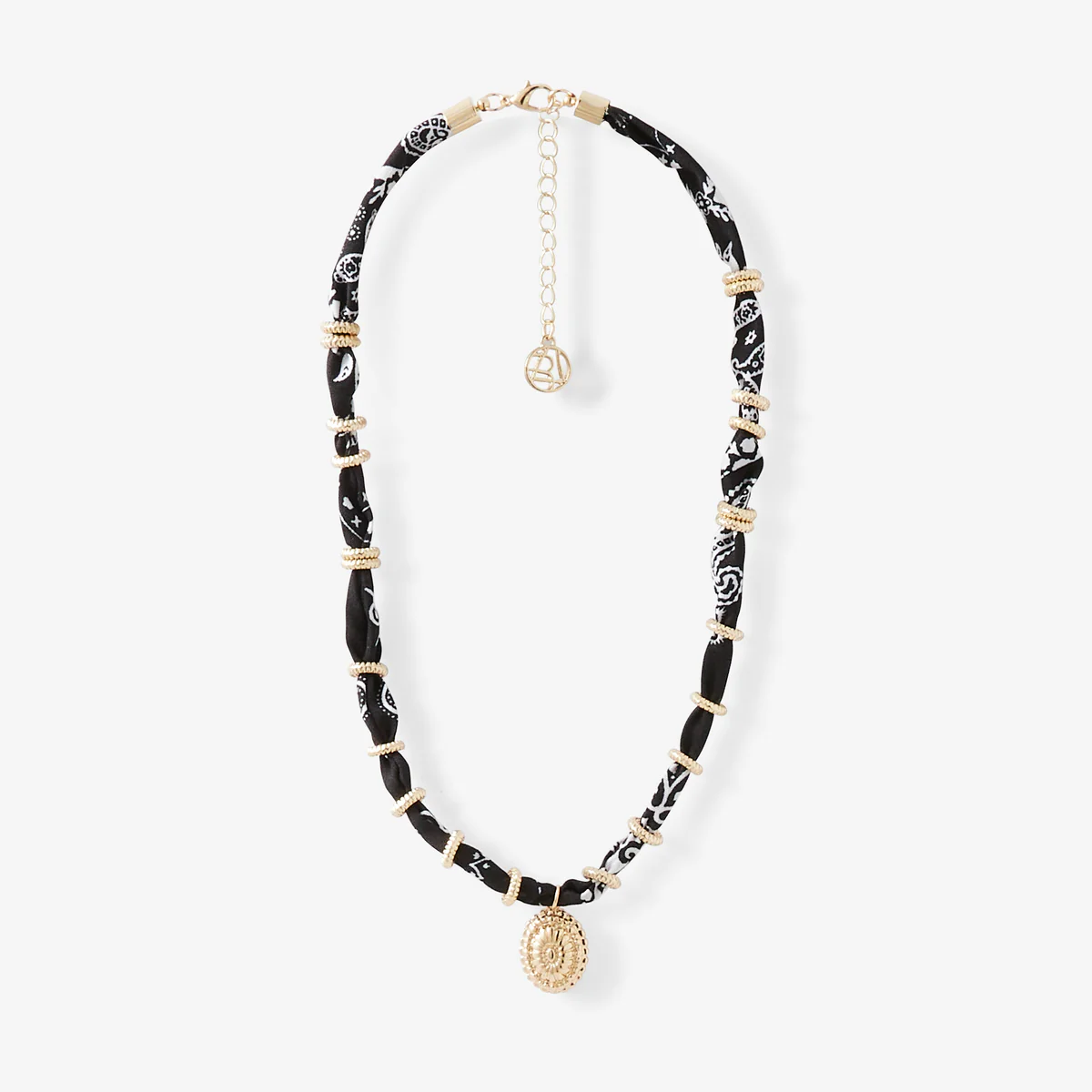 Collier tissu à breloques noir et doré - Image 2