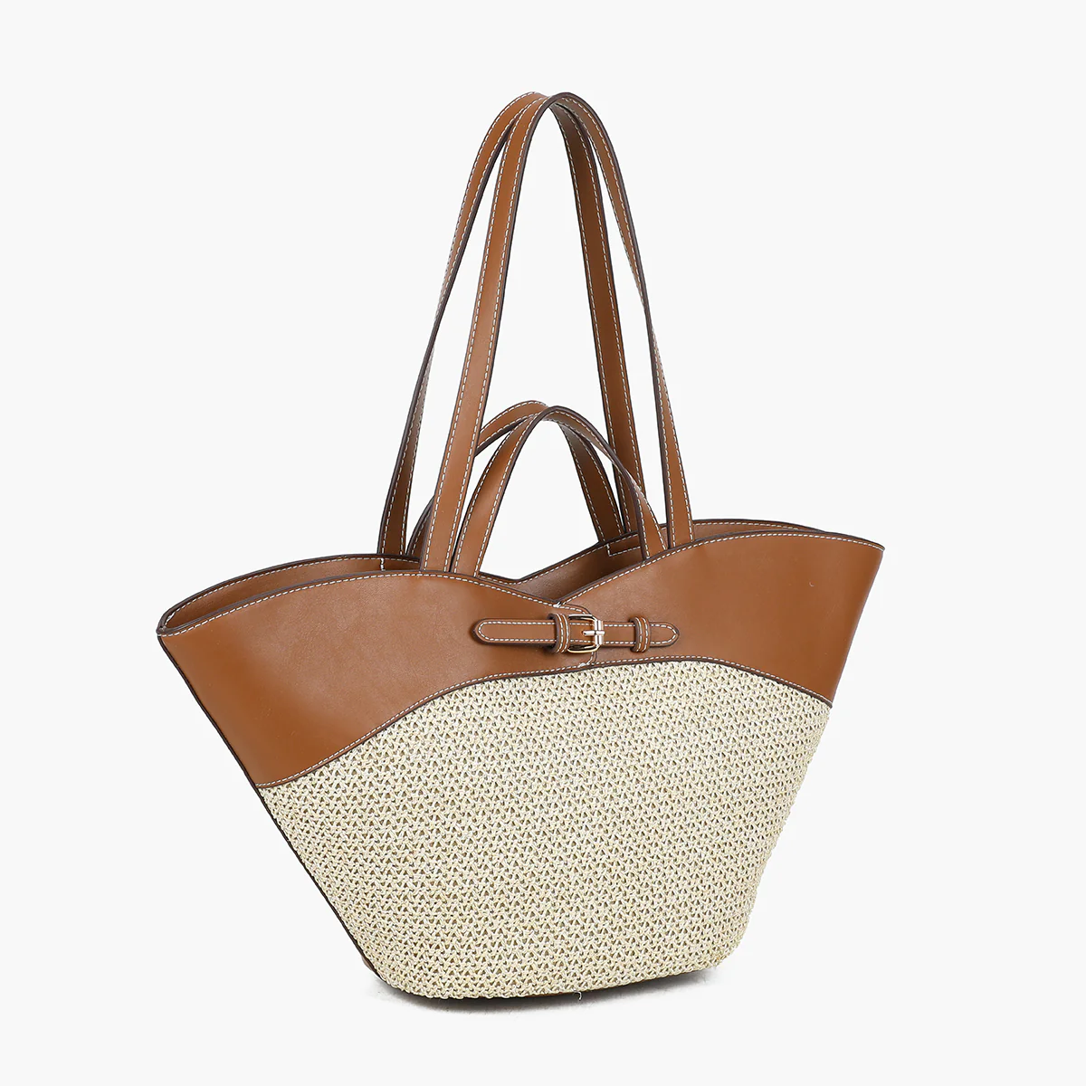Grand cabas bi-matière camel et beige - Image 3