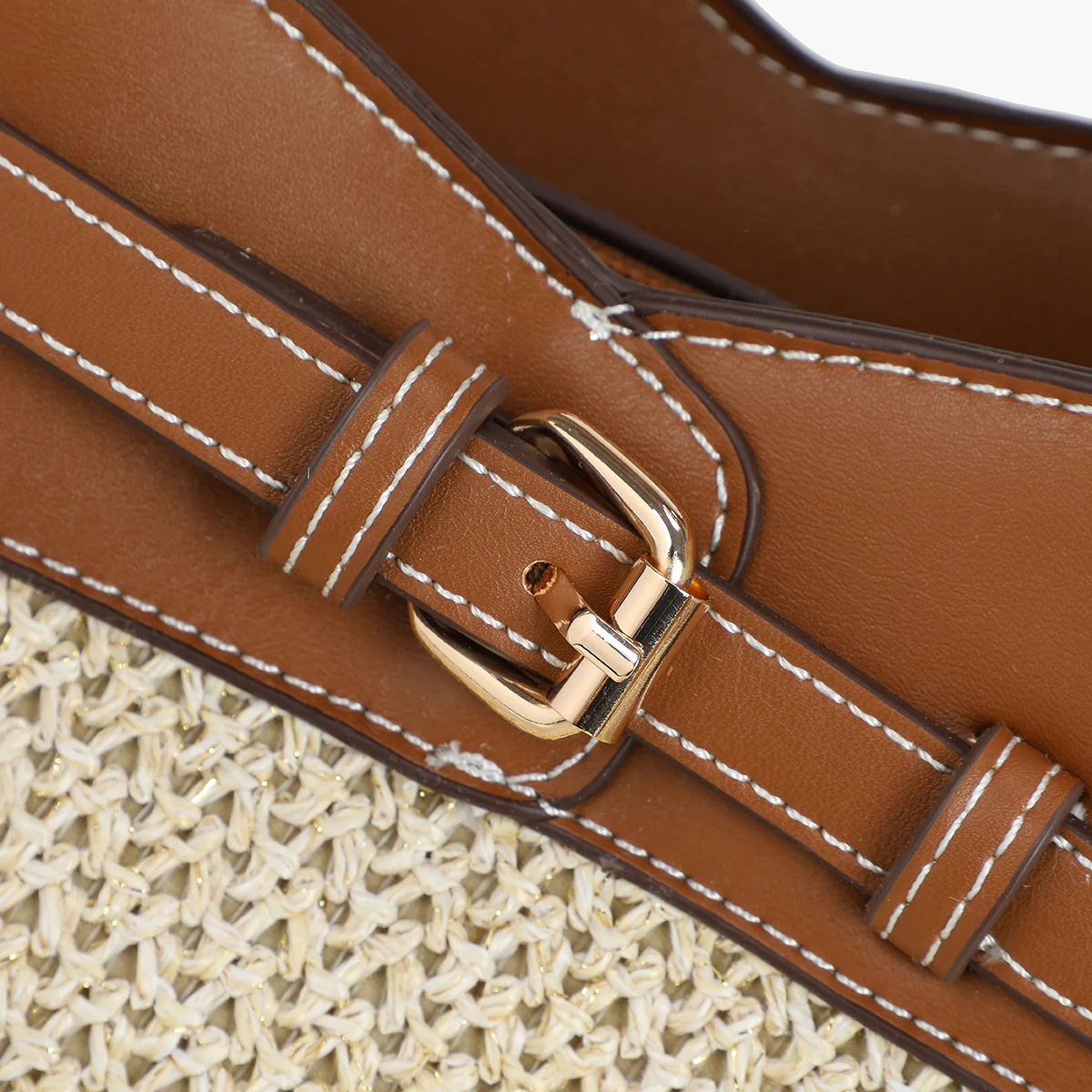 Grand cabas bi-matière camel et beige - Image 5
