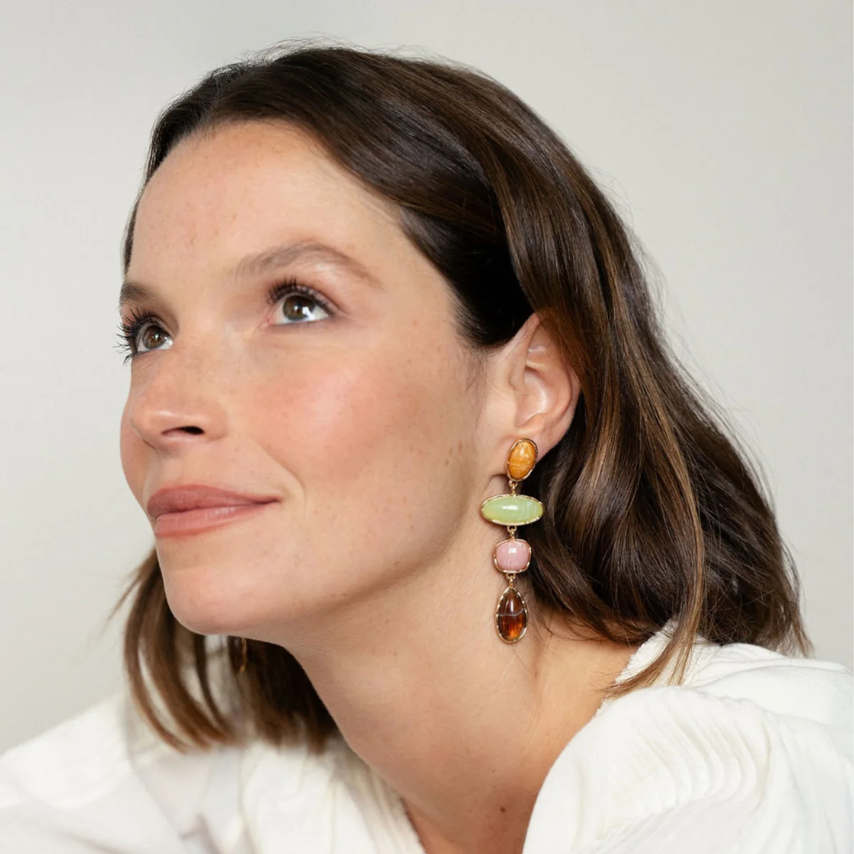 Longues boucles d'oreilles clips - pierres multicolores - Image 2
