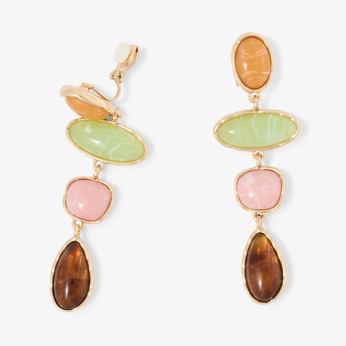 Longues boucles d'oreilles clips - pierres multicolores - Image 3