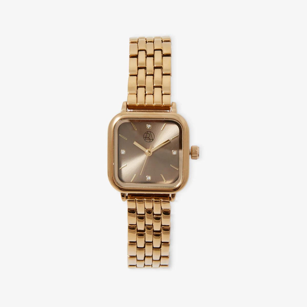 Montre cadran carré marron bracelet maille doré