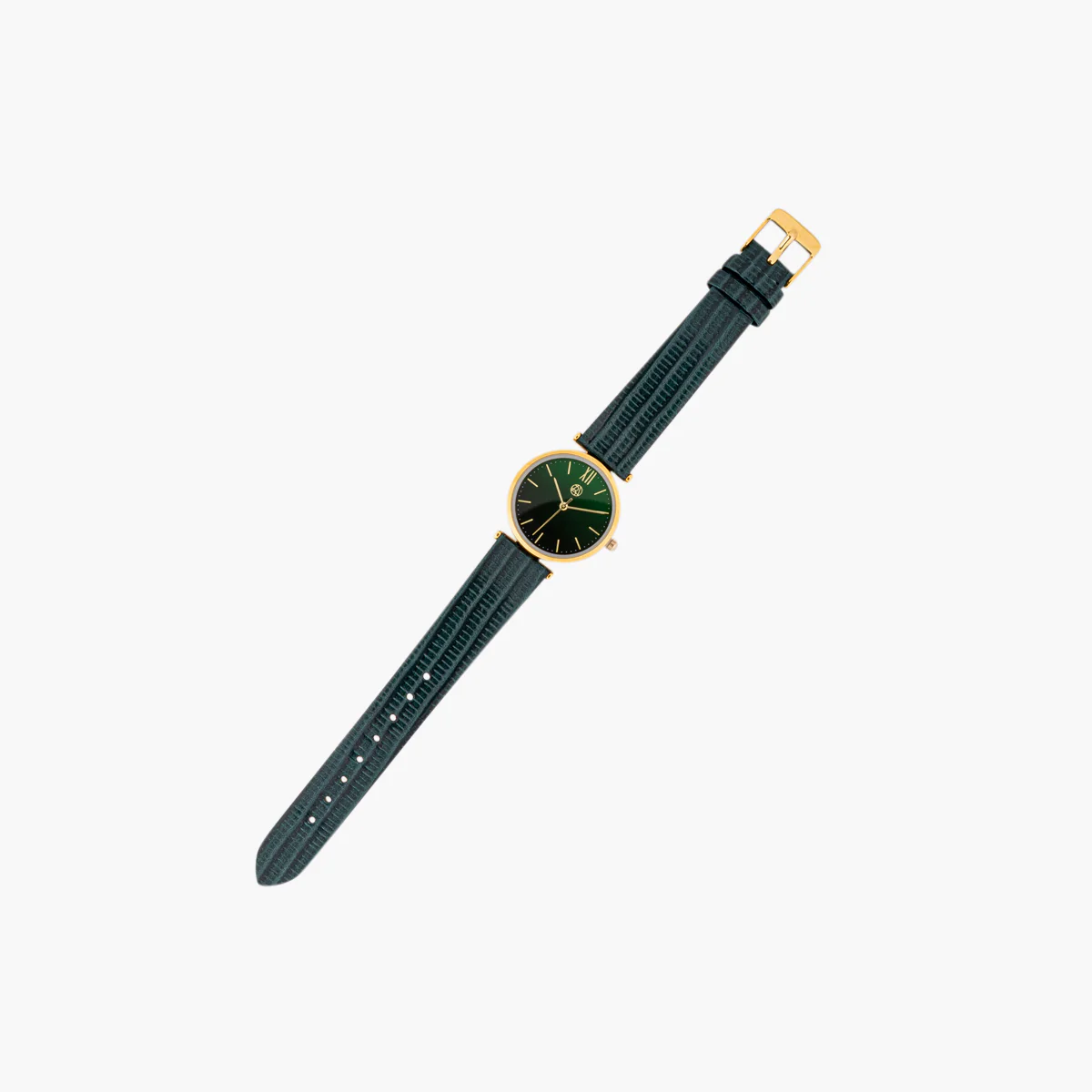 Montre cadran rond bracelet effet lézard vert - Image 3