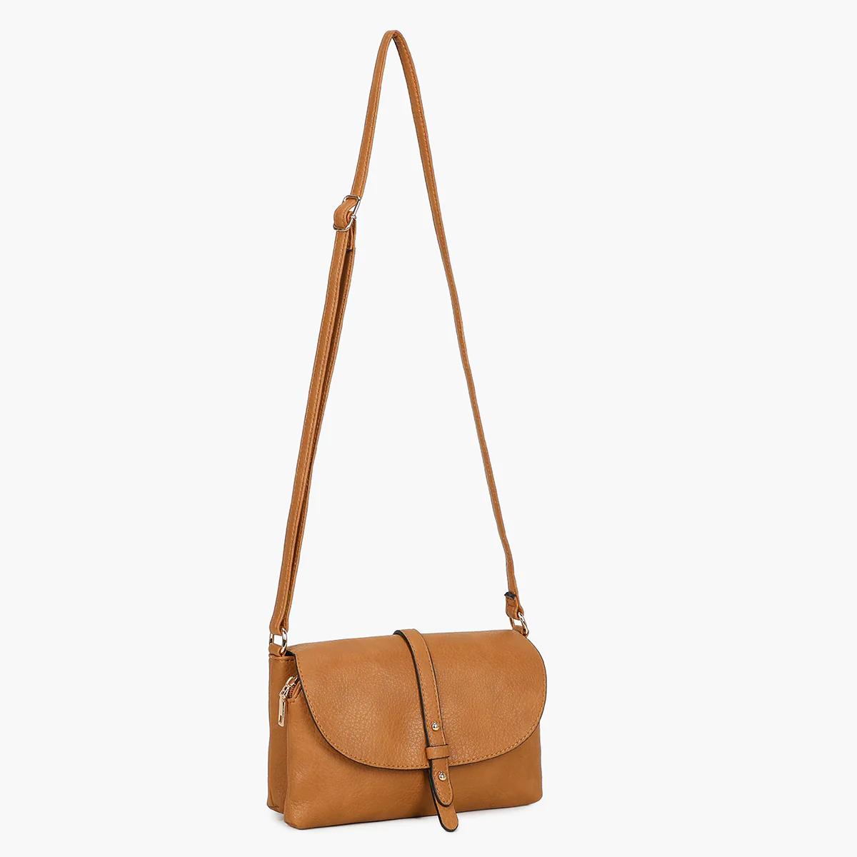 Petit sac à bandoulière effet grainé camel - Image 3