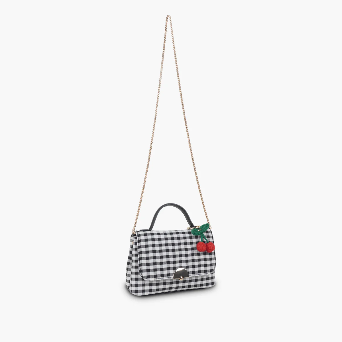 Petit sac à bandoulière motif vichy avec grigri cerise - Image 3