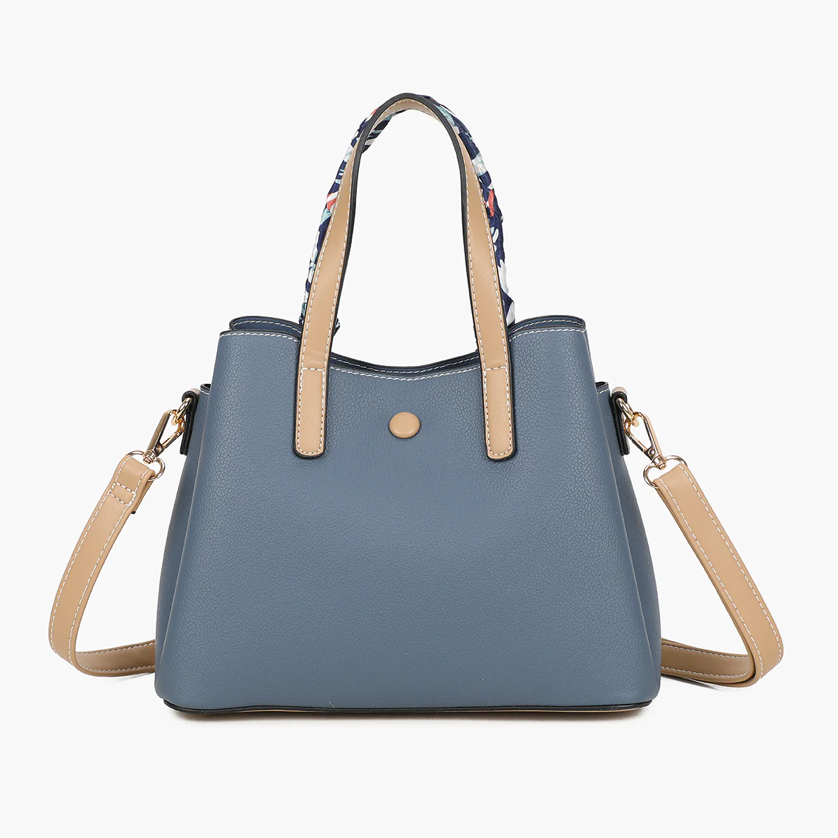Petit sac à main bleu bicolor effet grainé avec foulard - Image 2