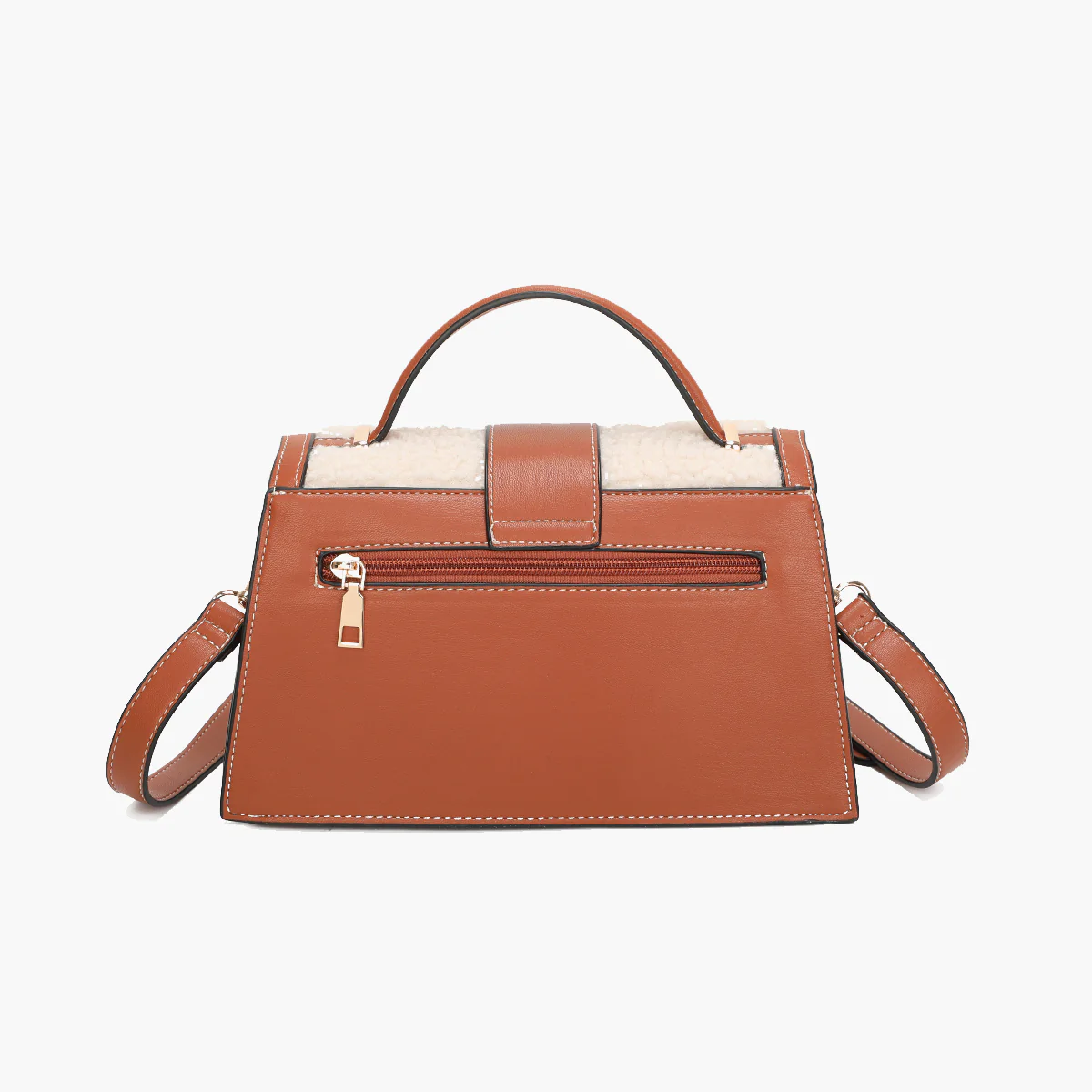 Petit sac à main effet mouton ivoire et marron - Image 3
