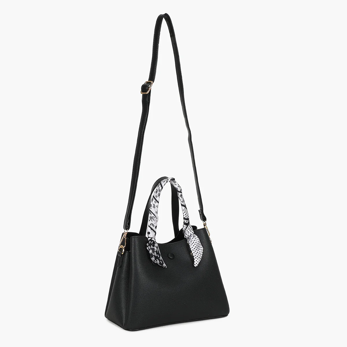 Petit sac à main noir bicolor effet grainé avec foulard - Image 3