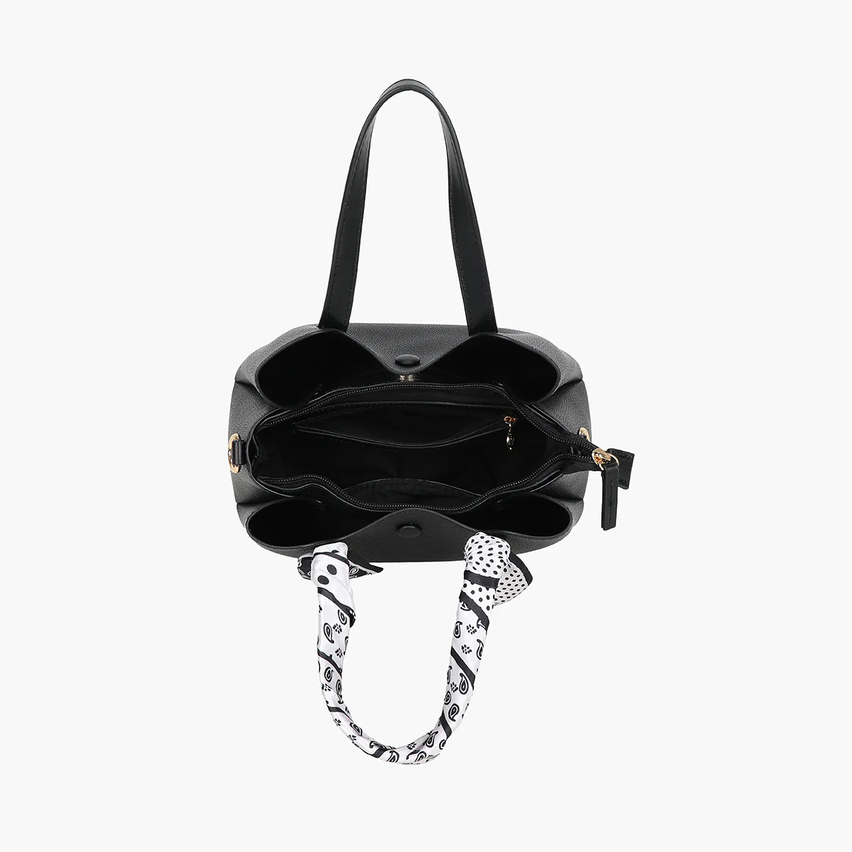 Petit sac à main noir bicolor effet grainé avec foulard - Image 4